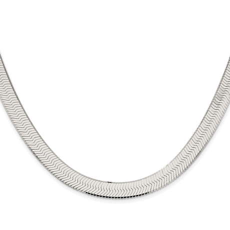 925 White Gold 8.75 mm Herringbone Chain Necklace, Polished