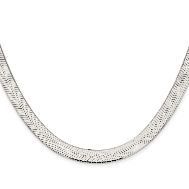 925 White Gold 8.75 mm Herringbone Chain Necklace, Polished