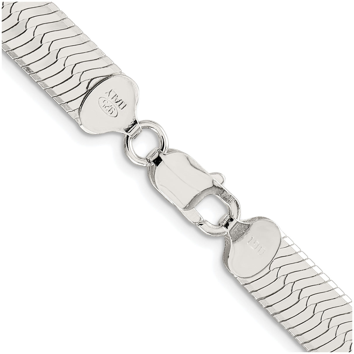 925 White Gold 8.75 mm Herringbone Chain Necklace, Polished alternate angle