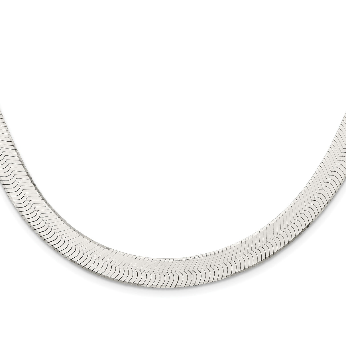 925 White Gold 10.5 mm Herringbone Chain Necklace, Polished