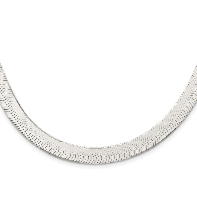 925 White Gold 10.5 mm Herringbone Chain Necklace, Polished
