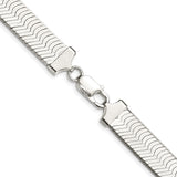 925 White Gold 10.5 mm Herringbone Chain Necklace, Polished alternate angle