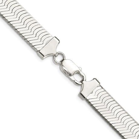 925 White Gold 10.5 mm Herringbone Chain Necklace, Polished alternate angle