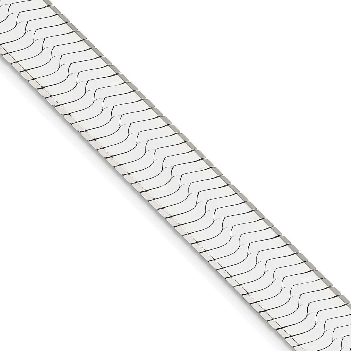 925 White Gold 10.5 mm Herringbone Chain Necklace, Polished detail view