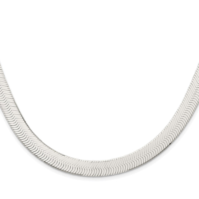 925 White Gold 10.5 mm Herringbone Chain Necklace, Polished