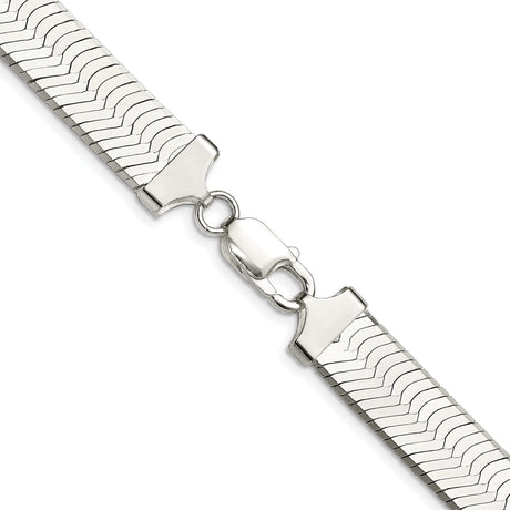 925 White Gold 10.5 mm Herringbone Chain Necklace, Polished alternate angle