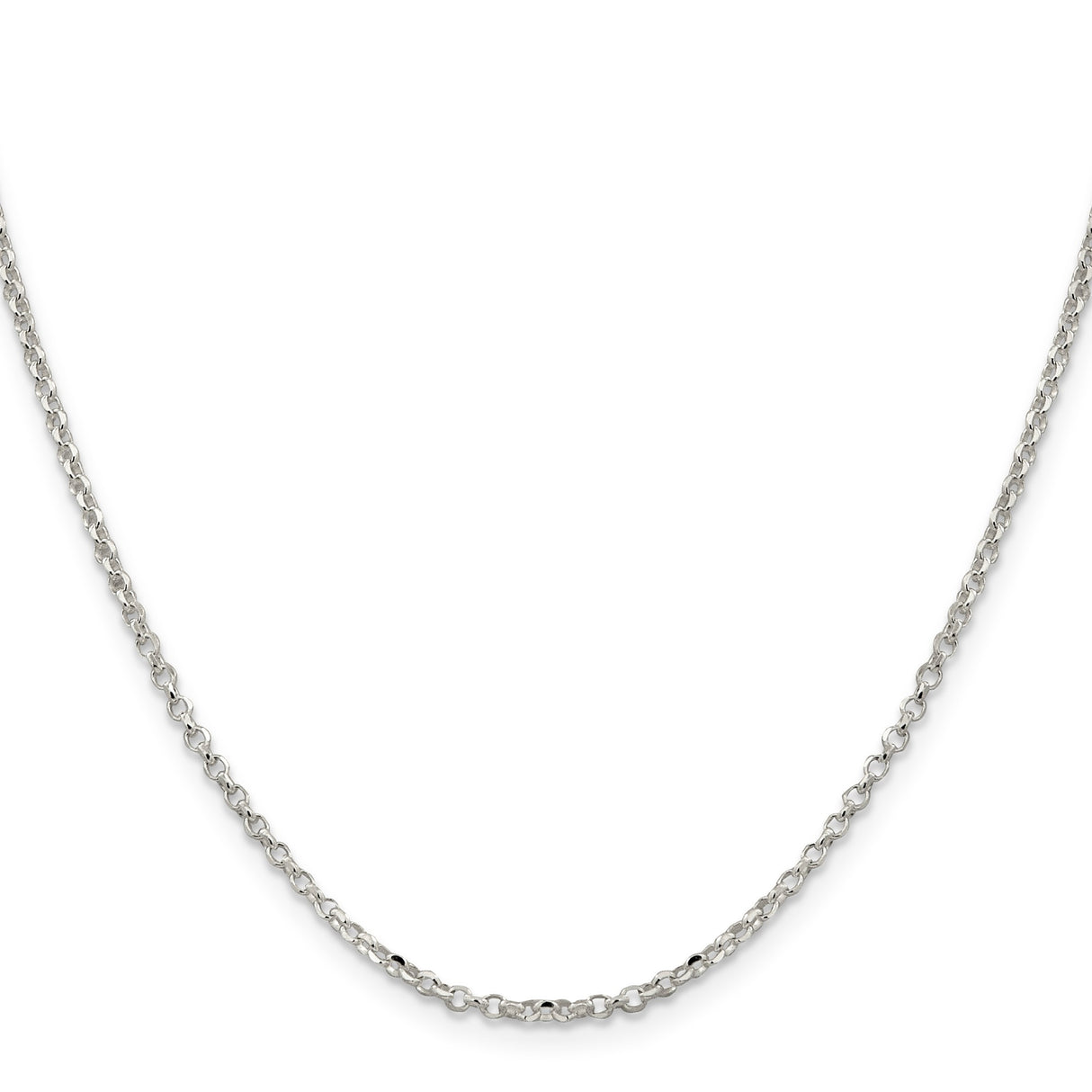 925 White Gold 2.2 mm Polished Chain Necklace, Solid