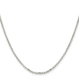925 White Gold 2.2 mm Polished Chain Necklace, Solid
