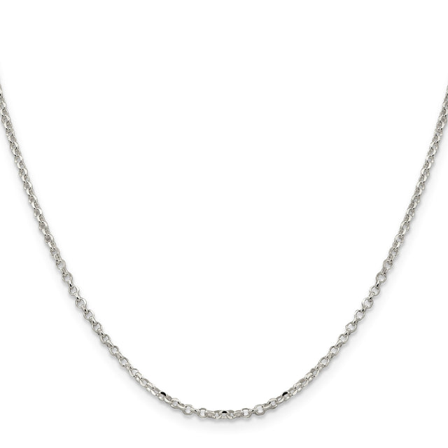 925 White Gold 2.2 mm Polished Chain Necklace, Solid
