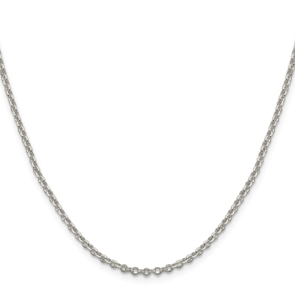 925 White Gold 2.6 mm Polished Chain Necklace, Solid