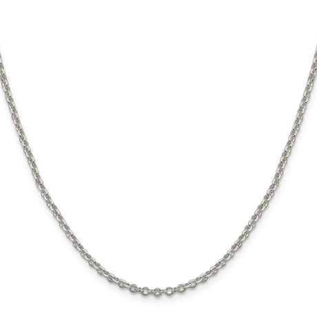 925 White Gold 2.6 mm Polished Chain Necklace, Solid