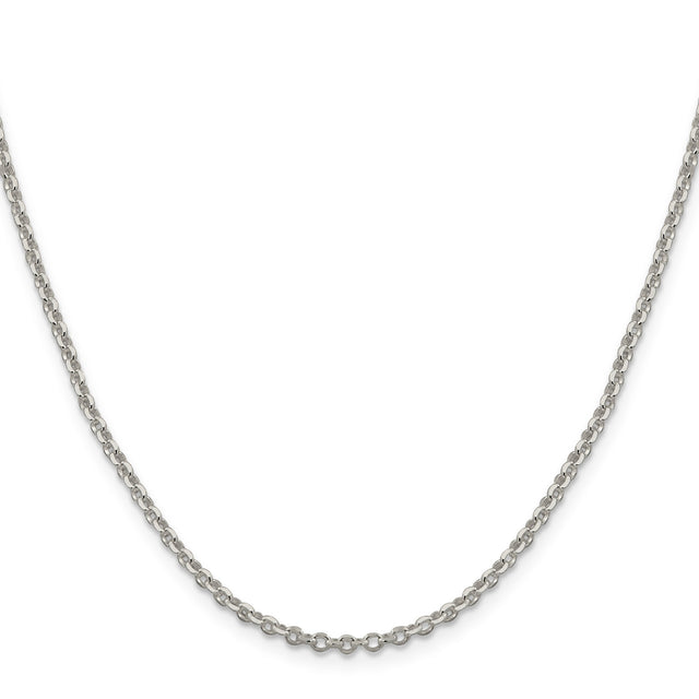 925 White Gold 2.6 mm Polished Chain Necklace, Solid
