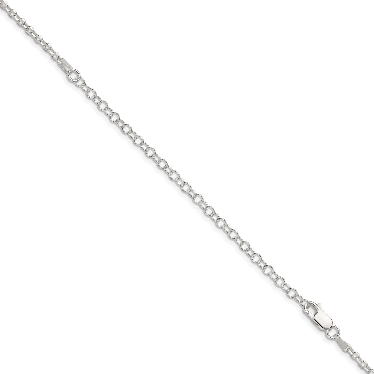 925 White Gold 2.6 mm Polished Chain Necklace, Solid detail view