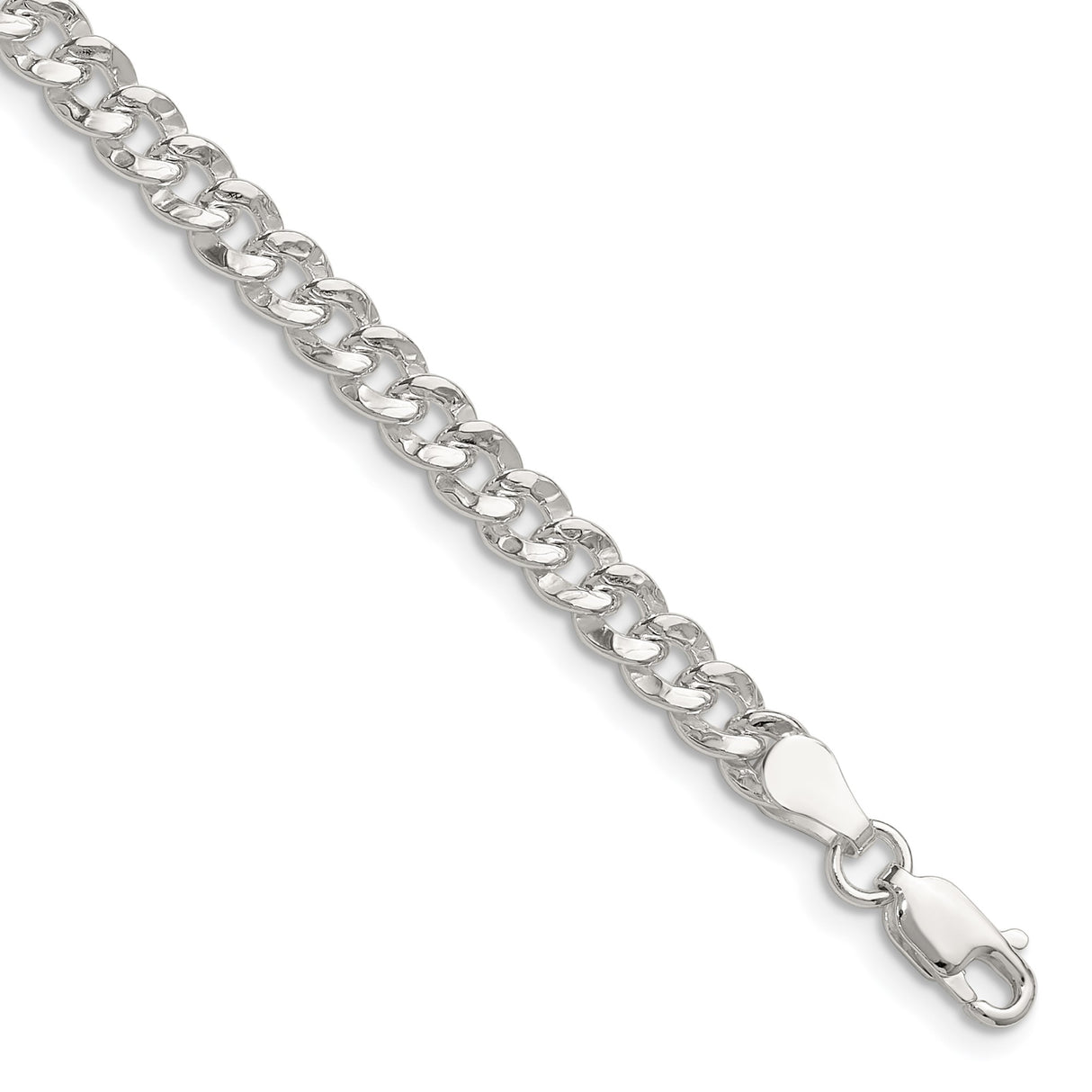 925 White Gold 4.75 mm Curb Chain Necklace, Polished detail view