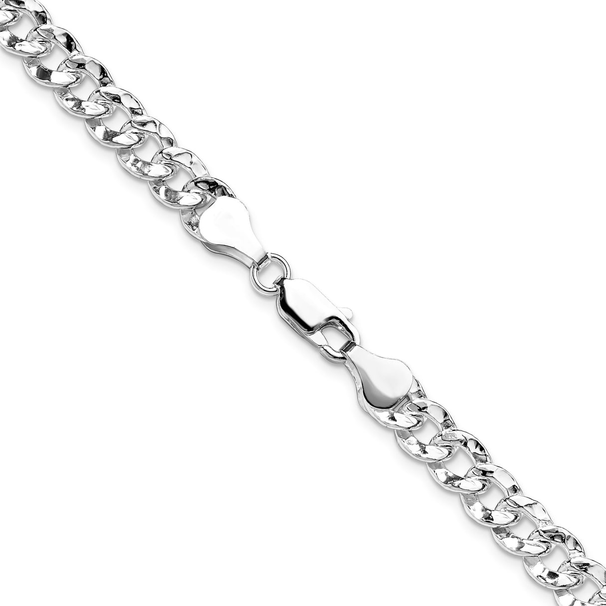 925 White Gold 6.35 mm Curb Chain Necklace, Polished alternate angle