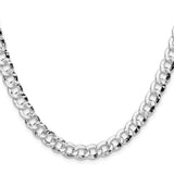 925 White Gold 7.6 mm Curb Chain Necklace, Polished