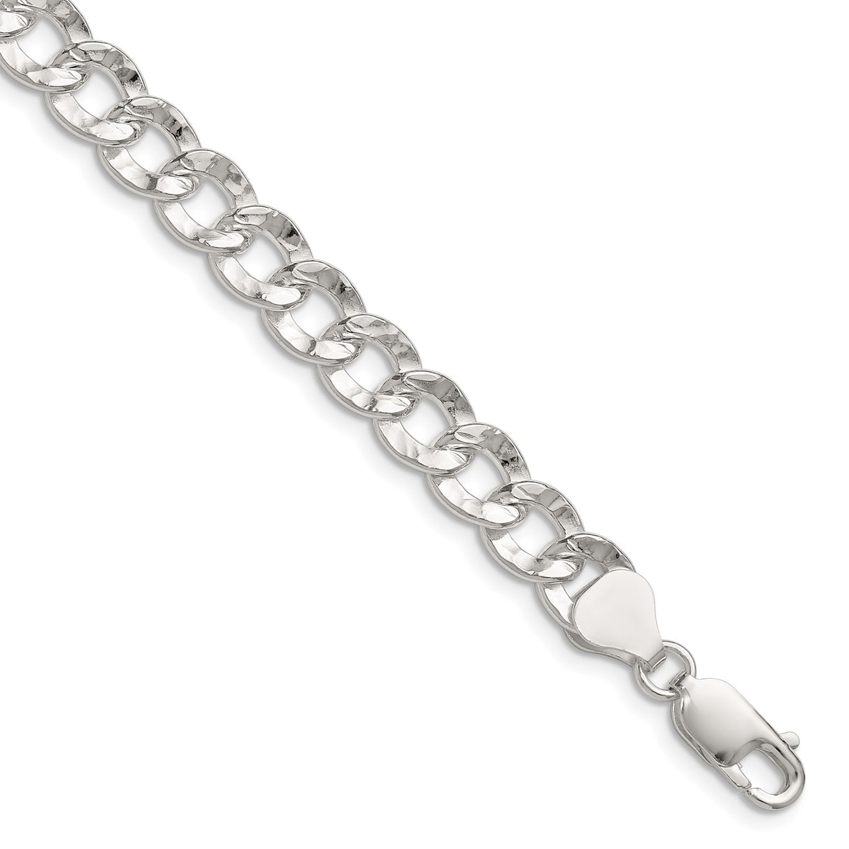 925 White Gold 7.6 mm Curb Chain Anklet, Polished shown for scale
