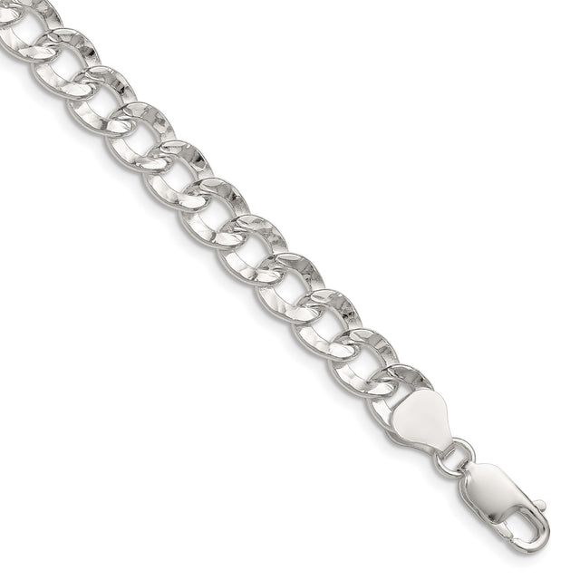 925 White Gold 7.6 mm Curb Chain Anklet, Polished shown for scale