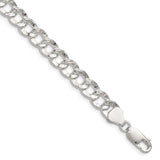 925 White Gold 7.6 mm Curb Chain Bracelet, Polished shown for scale