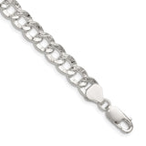 925 White Gold 7.6 mm Curb Chain Necklace, Polished detail view