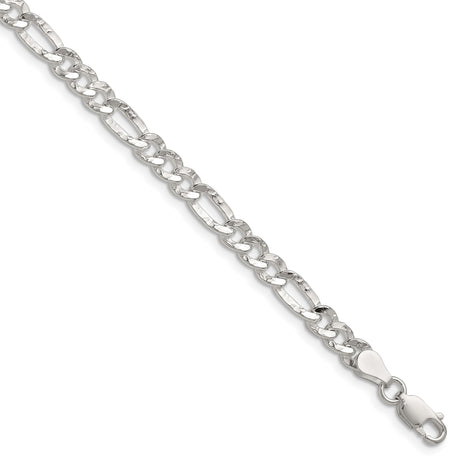925 White Gold 4.8 mm Figaro Chain Bracelet, Polished shown for scale