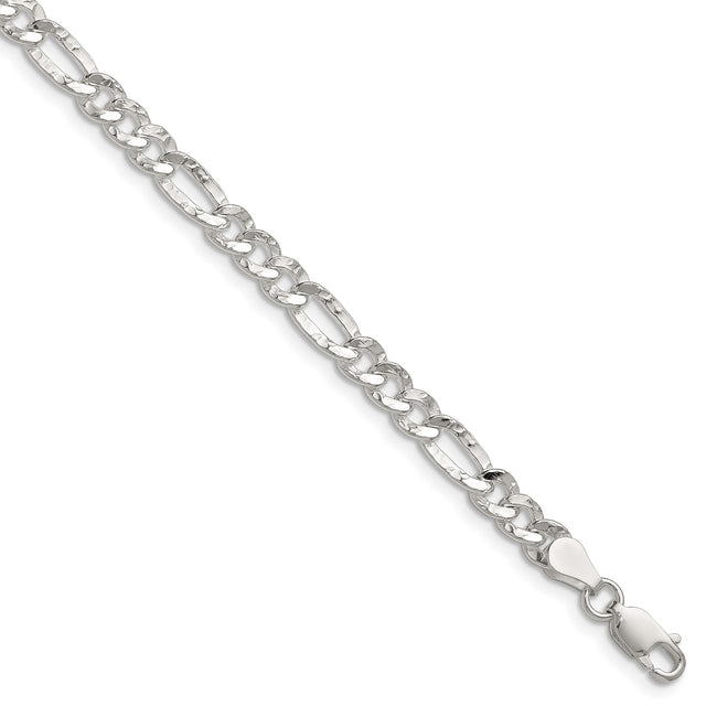 925 White Gold 4.8 mm Figaro Chain Bracelet, Polished shown for scale