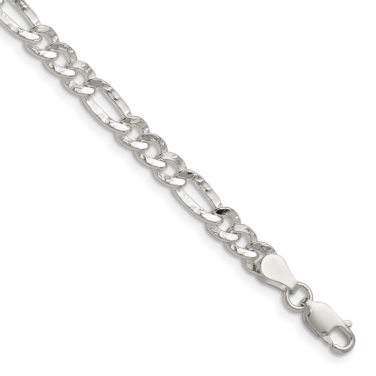 925 White Gold 4.8 mm Figaro Chain Necklace, Polished detail view