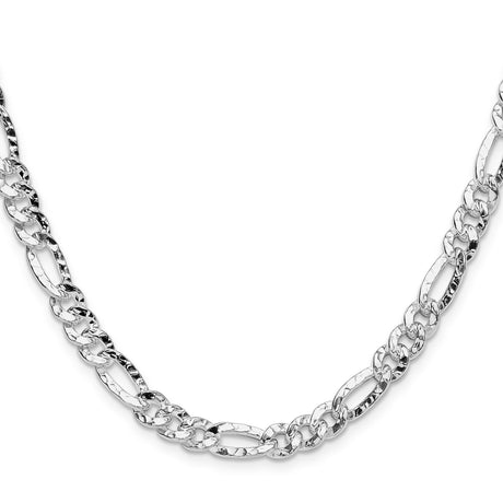 925 White Gold 6.3 mm Figaro Chain Necklace, Polished