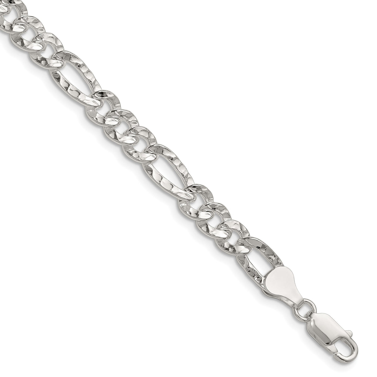 925 White Gold 6.3 mm Figaro Chain Bracelet, Polished shown for scale