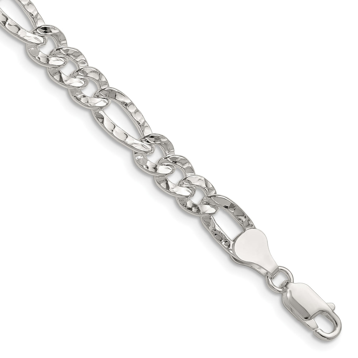 925 White Gold 6.3 mm Figaro Chain Necklace, Polished detail view