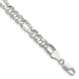 925 White Gold 6.3 mm Figaro Chain Necklace, Polished detail view