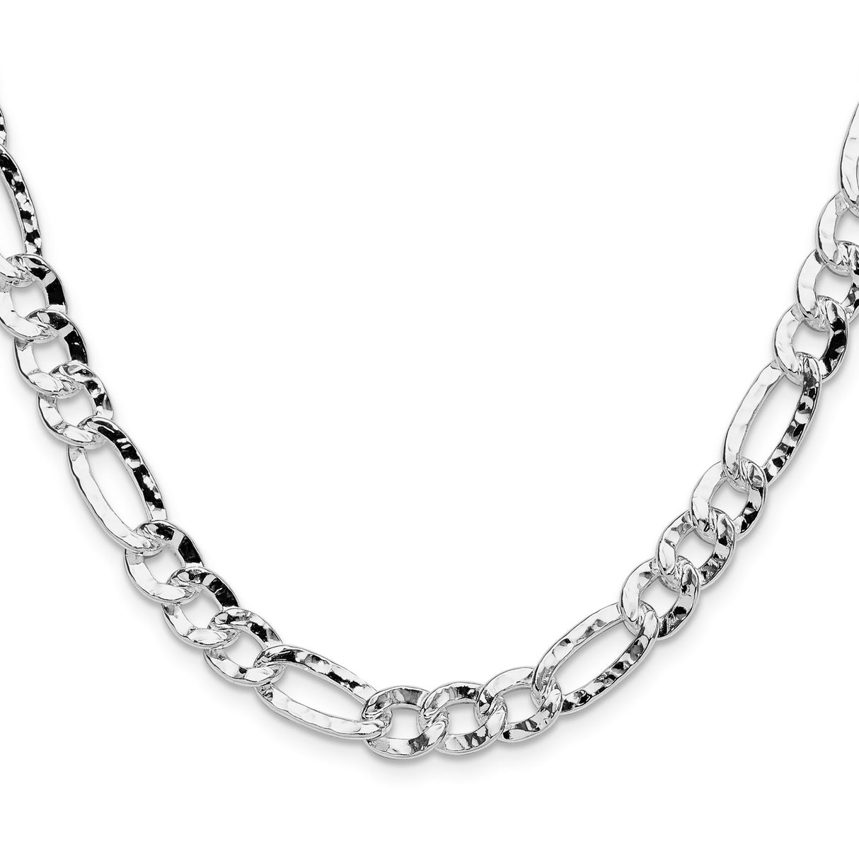 925 White Gold 7.6 mm Figaro Chain Necklace, Polished