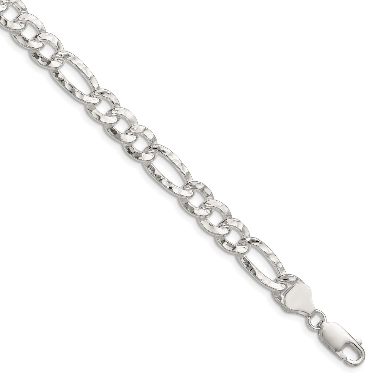 925 White Gold 7.6 mm Figaro Chain Bracelet, Polished shown for scale