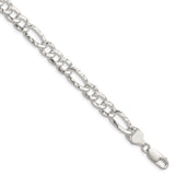 925 White Gold 7.6 mm Figaro Chain Bracelet, Polished shown for scale