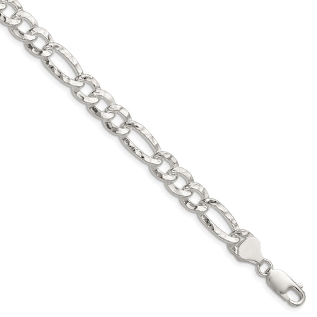 925 White Gold 7.6 mm Figaro Chain Bracelet, Polished shown for scale