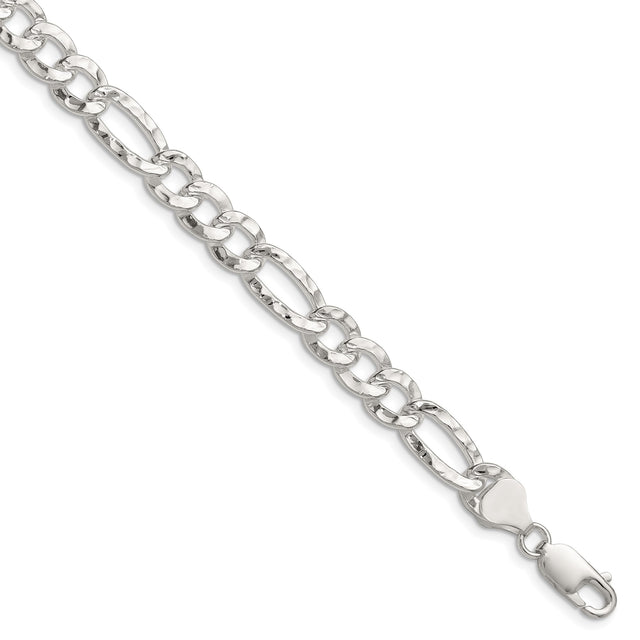 925 White Gold 7.6 mm Figaro Chain Bracelet, Polished shown for scale