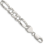 925 White Gold 7.6 mm Figaro Chain Necklace, Polished detail view