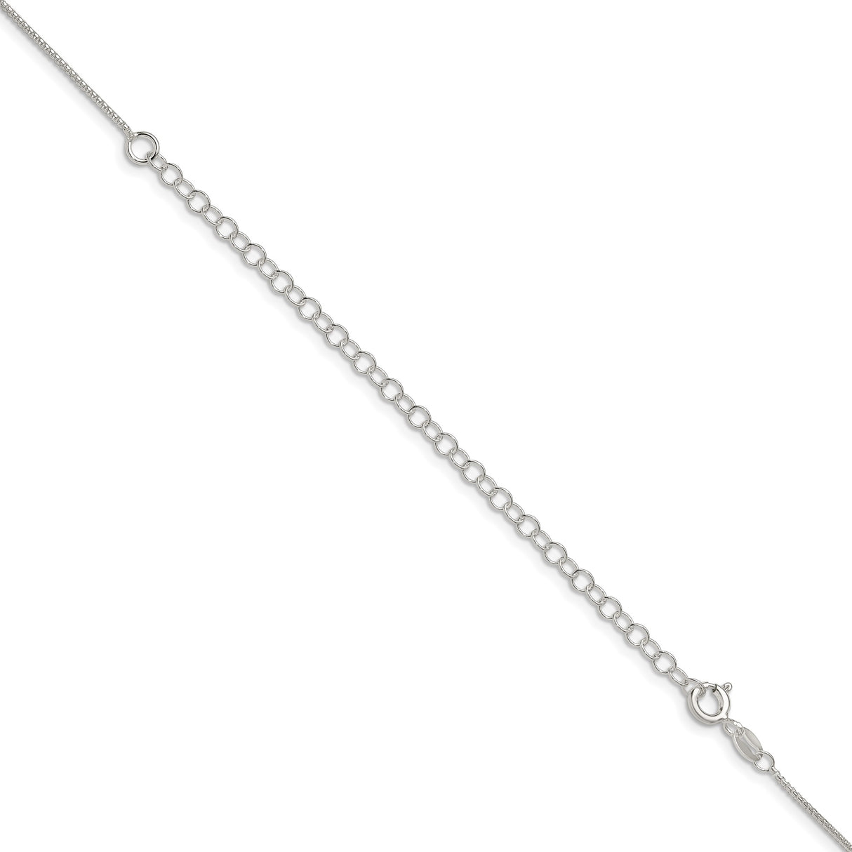 925 White Gold 1 mm Box Chain Necklace, Polished detail view