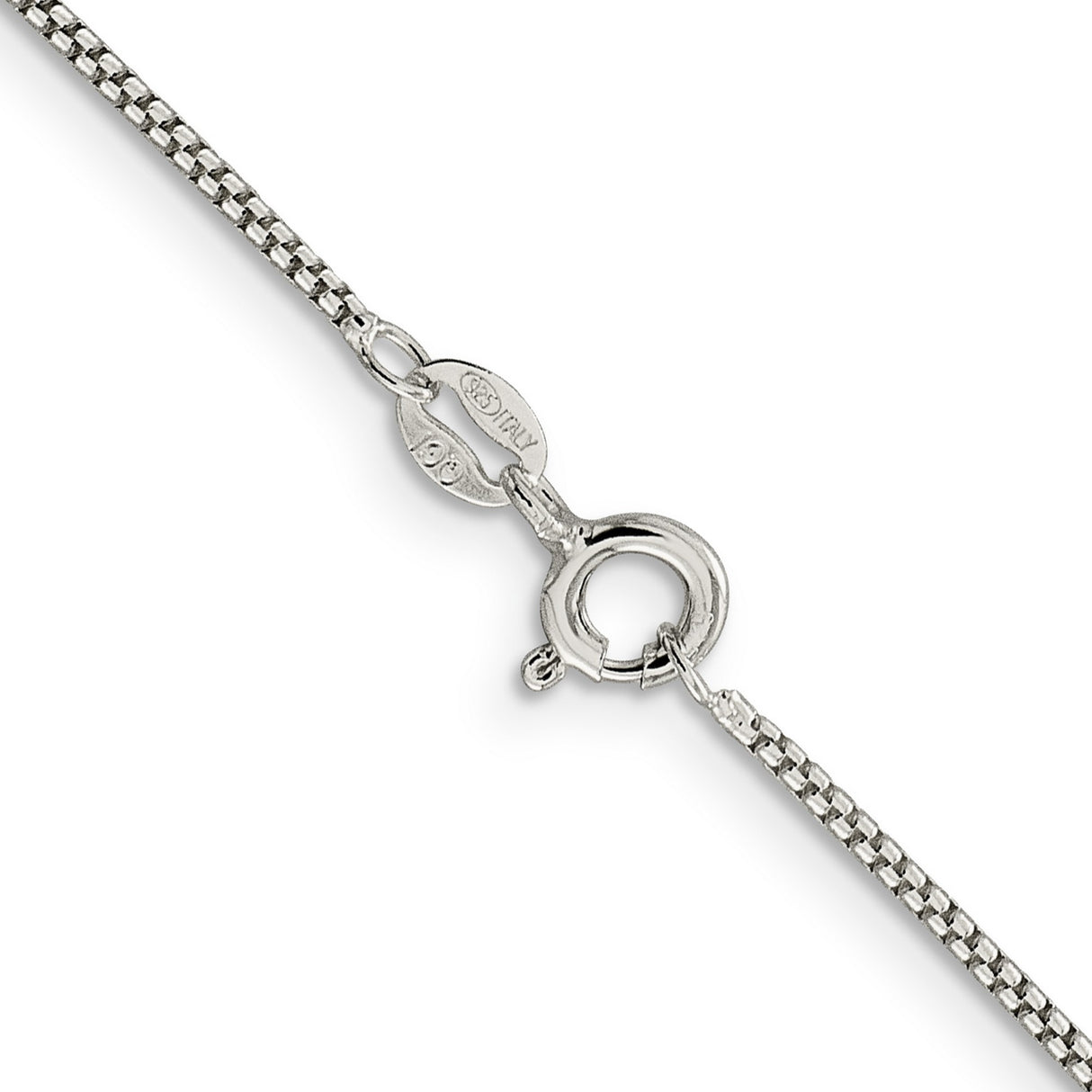 925 White Gold 1.25 mm Box Chain Necklace, Polished alternate angle