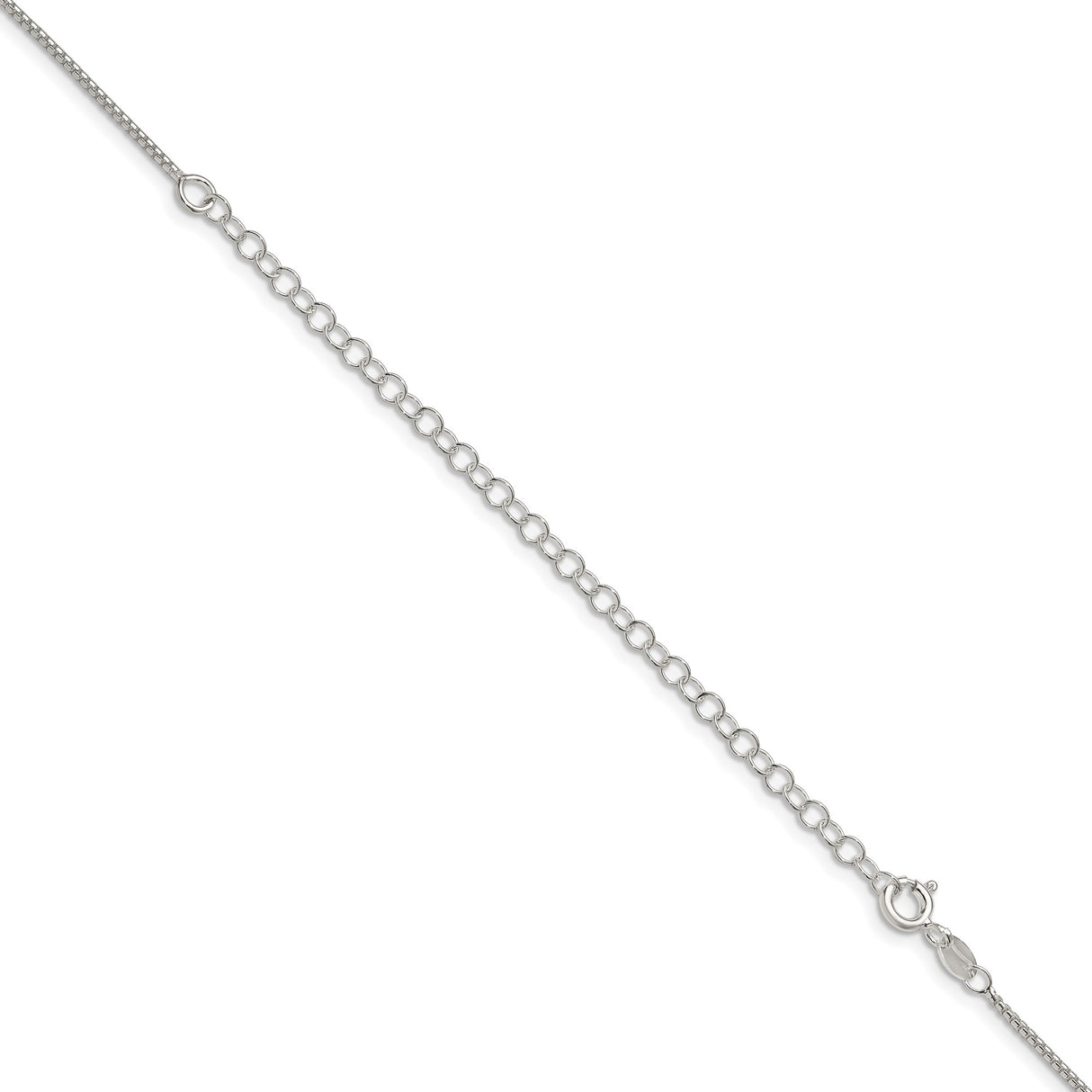 925 White Gold 1.25 mm Box Chain Necklace, Polished detail view