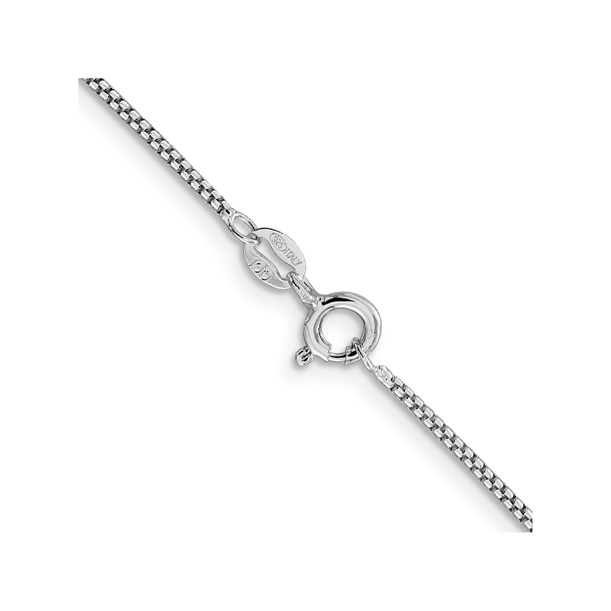 925 White Gold 1.25 mm Box Chain Necklace, Polished alternate angle