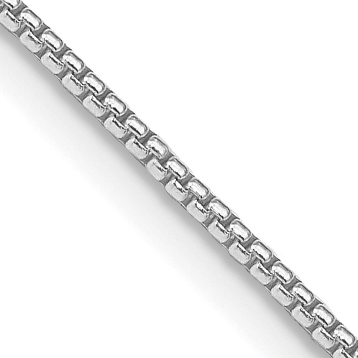 925 White Gold 1.25 mm Box Chain Necklace, Polished detail view