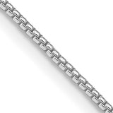 925 White Gold 1.25 mm Box Chain Necklace, Polished detail view