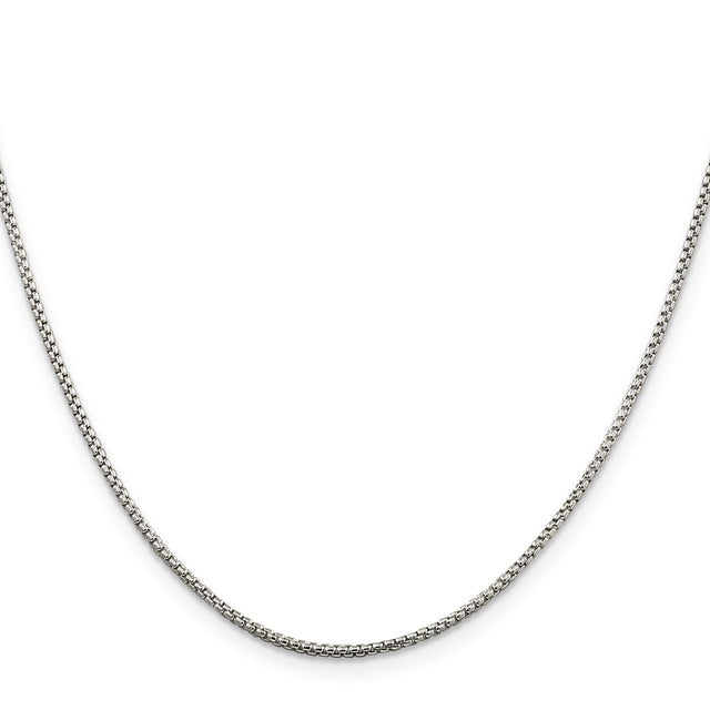 925 White Gold 1.5 mm Box Chain Necklace, Polished