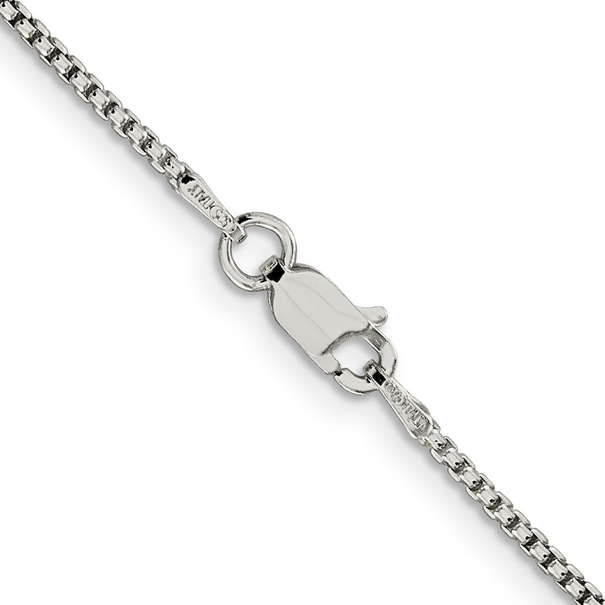 925 White Gold 1.5 mm Box Chain Necklace, Polished alternate angle