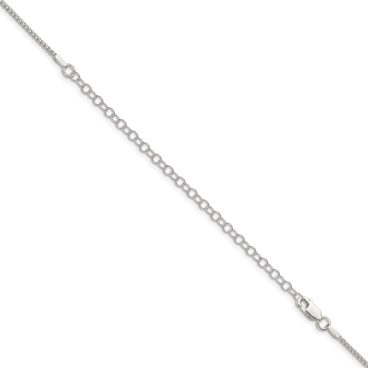 925 White Gold 1.5 mm Box Chain Necklace, Polished detail view