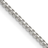 925 White Gold 1.75 mm Box Chain Necklace, Polished detail view