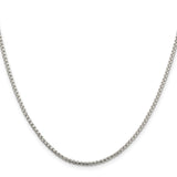 925 White Gold 2 mm Box Chain Necklace, Polished