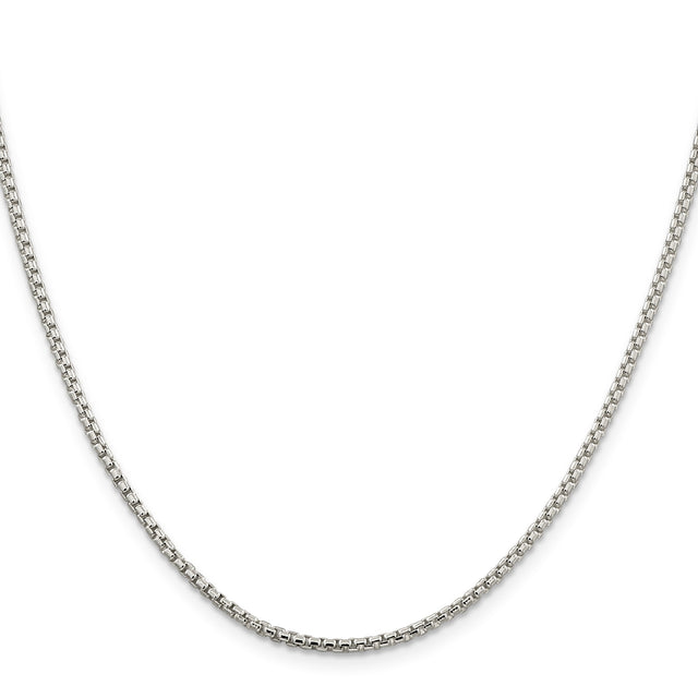 925 White Gold 2 mm Box Chain Necklace, Polished