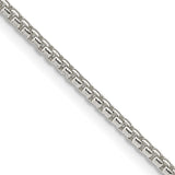925 White Gold 2 mm Box Chain Necklace, Polished detail view
